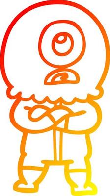 warm gradient line drawing annoyed cartoon cyclops alien spaceman