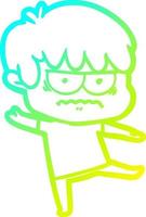 cold gradient line drawing annoyed cartoon boy vector