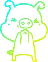 cold gradient line drawing cartoon angry pig vector