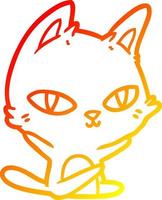 warm gradient line drawing cartoon cat staring vector