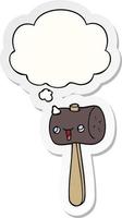 cartoon mallet and thought bubble as a printed sticker vector
