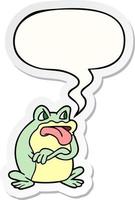 grumpy cartoon frog and speech bubble sticker vector