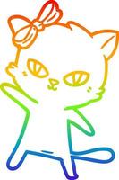 rainbow gradient line drawing cute cartoon cat vector