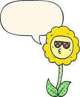 cartoon flower and speech bubble in comic book style vector