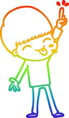 rainbow gradient line drawing happy cartoon boy
