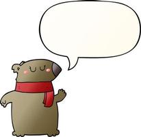 oso de dibujos animados y bufanda y burbuja de habla en estilo degradado suave vector
