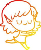 warm gradient line drawing happy cartoon elf girl posing vector