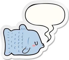 cartoon fish and speech bubble sticker vector