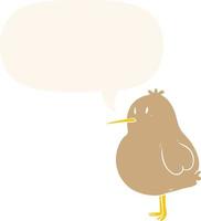 lindo pájaro kiwi de dibujos animados y burbuja de habla en estilo retro vector