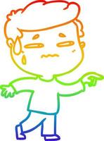 rainbow gradient line drawing cartoon anxious man pointing vector