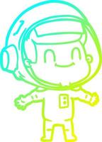 cold gradient line drawing happy cartoon astronaut man vector