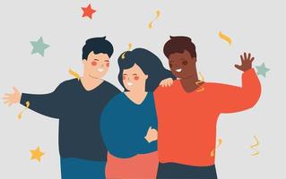 excited happy friends celebrating an event. Set of young people celebrating win or goal achievement. Concept of victory, success, Healthy lifestyle, youth and friendship day. Vector illustration