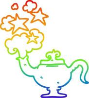 rainbow gradient line drawing cartoon magic lamp vector