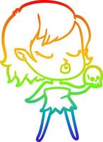 rainbow gradient line drawing cute cartoon vampire girl vector