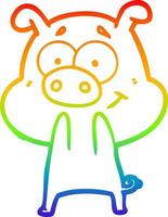 rainbow gradient line drawing happy cartoon pig vector