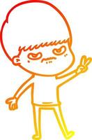 warm gradient line drawing annoyed cartoon boy vector