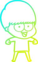 cold gradient line drawing happy cartoon boy vector