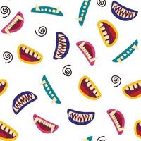 halloween lips with fangs and saliva, seamless psychedelic pattern vector