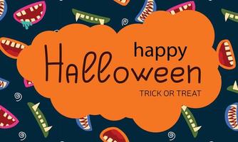 cartoon background halloween banner with scarry mouth on dark background vector