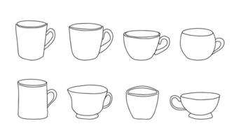 Cup of coffee or tea set, one single continuous line drawing. Simple beautiful mug with steam beverage. Vector illustration