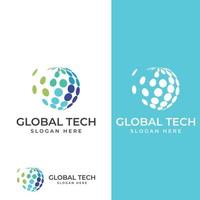 Modern digital tech world logo, global or tech planet, and digital tech protection. Logo with concept vector illustration template.