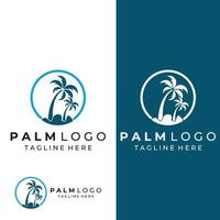 Palm tree logo, palm with waves and sun. Using Illustrator template design editing. vector