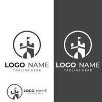 Castle logo silhouette, castle logo with shield combination design vector illustration template.