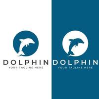 Dolphin logo. Dolphin jumping on the waves of sea or beach. With vector illustration editing.