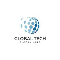 logotipo mundial de tecnología digital moderna, planeta global o tecnológico y protección de tecnología digital. logotipo con plantilla de ilustración de vector de concepto.