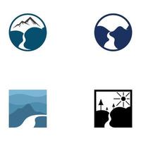 Logos of rivers, creeks, riverbanks and streams. River logo with combination of mountains and farmland with concept design vector illustration template.