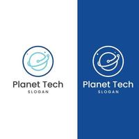 logotipo mundial de tecnología digital moderna, planeta global o tecnológico y protección de tecnología digital. logotipo con plantilla de ilustración de vector de concepto.