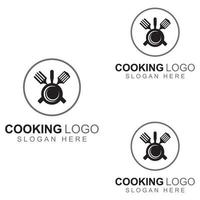 logotipos para utensilios de cocina, ollas, espátulas y cucharas de cocina. utilizando un concepto de diseño de plantilla de ilustración vectorial. vector