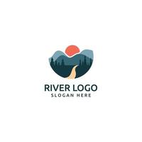 Logos of rivers, creeks, riverbanks and streams. River logo with combination of mountains and farmland with concept design vector illustration template.