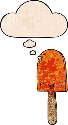 cartoon ice lolly and thought bubble in grunge texture pattern style