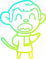 cold gradient line drawing shouting cartoon monkey wearing scarf vector