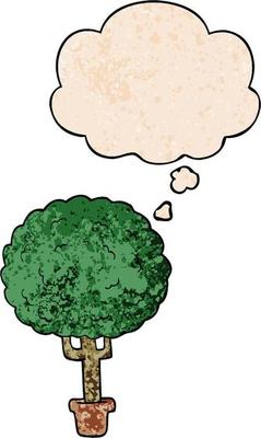 cartoon tree and thought bubble in grunge texture pattern style