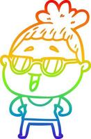 dibujo de la línea de gradiente del arco iris mujer feliz de dibujos animados con gafas vector