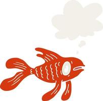 cartoon fish and thought bubble in retro style vector