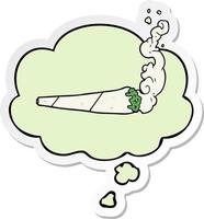 cartoon marijuana joint and thought bubble as a printed sticker vector