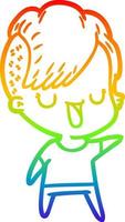 rainbow gradient line drawing cute cartoon girl with hipster haircut vector