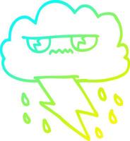 cold gradient line drawing cartoon angry storm cloud vector