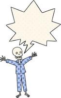 esqueleto de dibujos animados en pijama y burbuja de habla al estilo de las historietas vector
