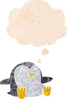 cartoon penguin and thought bubble in retro textured style vector