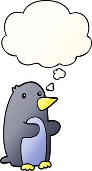 cartoon penguin and thought bubble in smooth gradient style vector