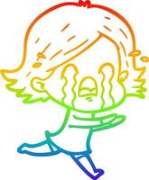 rainbow gradient line drawing cartoon woman crying vector