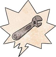 cartoon spanner and speech bubble in retro texture style vector