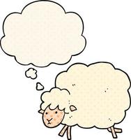 cartoon sheep and thought bubble in comic book style vector