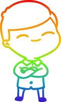 rainbow gradient line drawing cartoon smiling boy vector