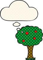 cartoon apple tree and thought bubble in comic book style vector