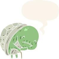 cute cartoon old turtle and walking stick and speech bubble in retro style vector